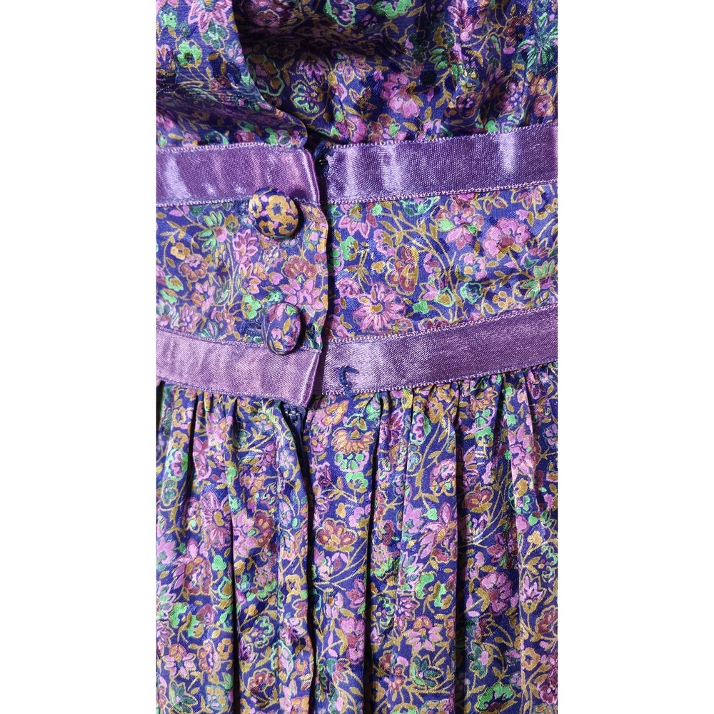Maggy Boutique Vintage 80s Purple & Green Short Sleeve Midi Dress Size 8 - Picture 10 of 13